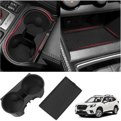 Upgrade 2PS Cup Holder & Center Console Tray Liner Compatible with Subaru 2019-2024 Forester Accessories Insert Cup Sleeve Center Console Liner
