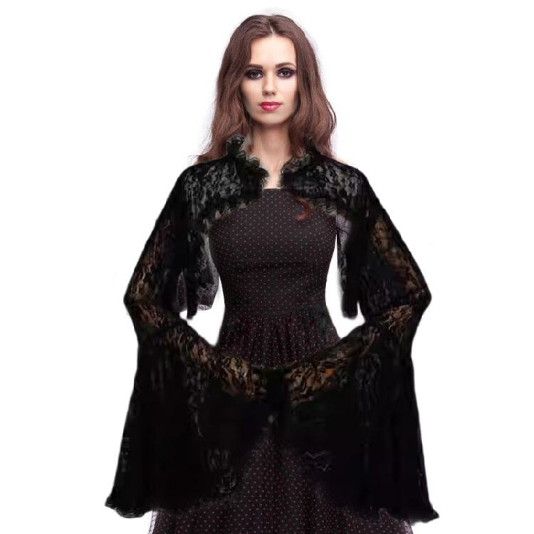 Lace Trimmed Gothic Bridal Flared Sleeve Shrug For Special
