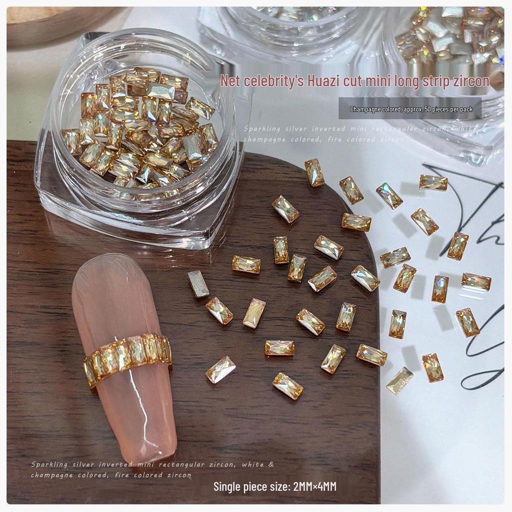 Mini 2x4 Zirconia Nail Art Rhinestone Decorations - Translucent White & Champagne Flat Back Mosaic DIY Accessories.