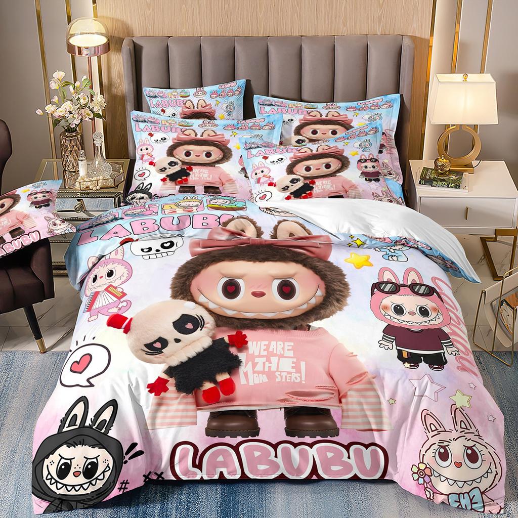 Cartoon Cute Labub 3D Printed Quilt Cover Three-Piece Set Student Dormitory Bedding Four-Piece Set