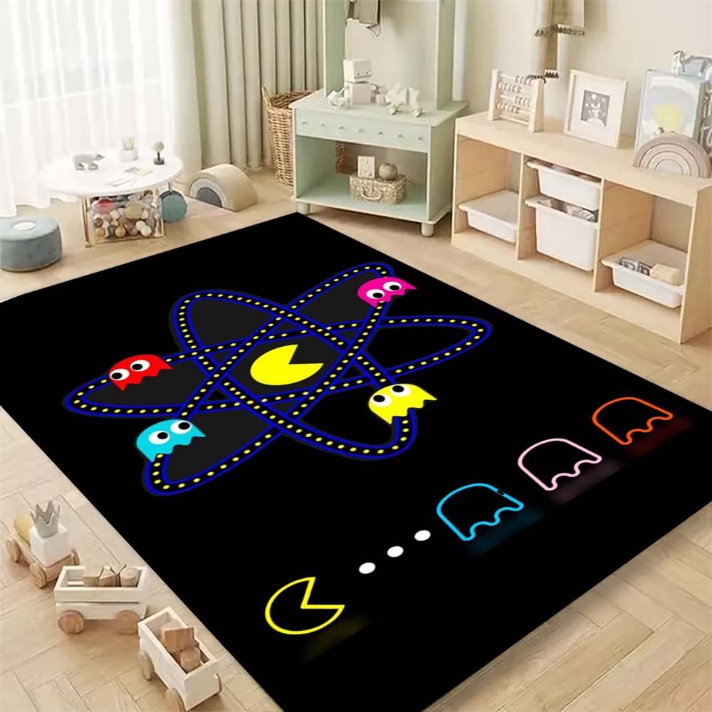 Pac-Man Game Theme Rug Non-Slip Round Carpet Gaming Room Bedroom Living Room Floor Mat Decoration
