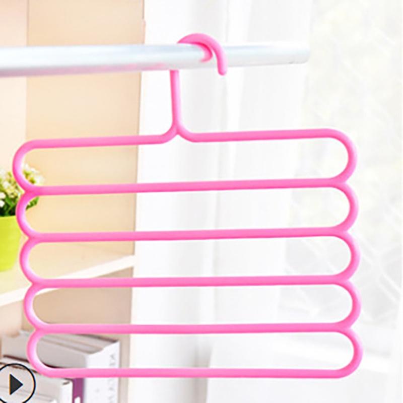 New Multi-functional Five-layer Pants Rack Clothes Hanger Candy-colored Plastic Hanger For Storage And Organization