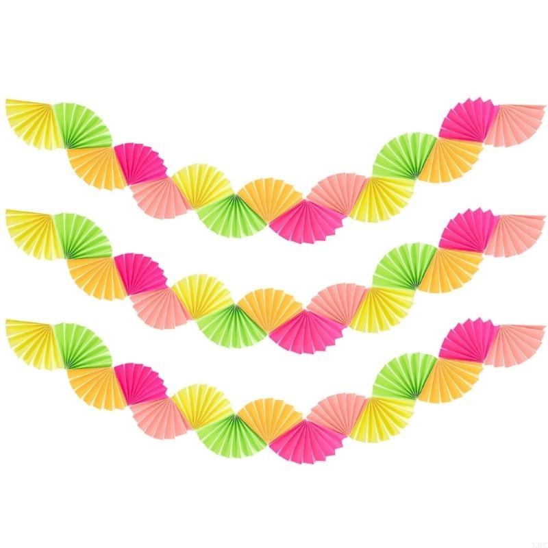 3pcs Celebration Decorations Colorful Flag for Birthday Party Paper Fan Banners X3UC