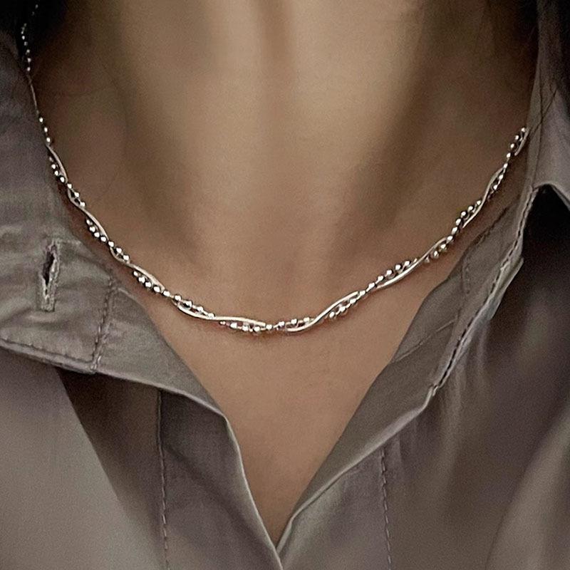 VENTFILLE 925 Sterling Silver Double Layer Bead Snake bone Chain Necklace for Women Girl Korean Simple Jewelry Gift Dropshipping