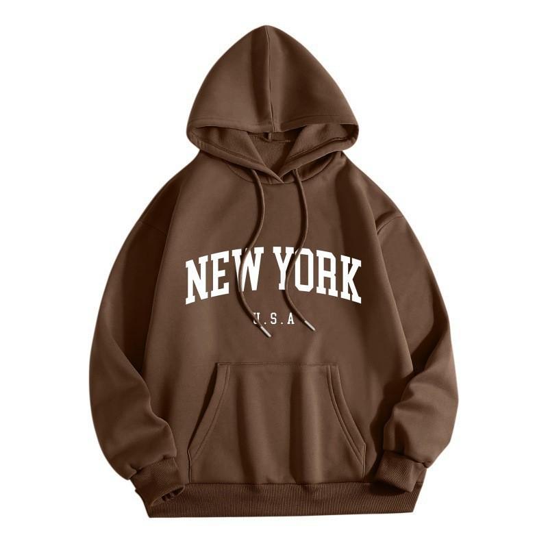 Gothic Style Women's NEWYORK Letter Print Loose Hoodie Sweatshirt