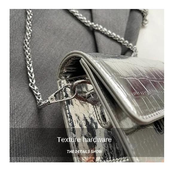 Vintage Women Silver Chic Crossbody Bag Luxury Designer Small Shoulder Bags Fashion Gold Mini Square Cute Pu Leather Handbag