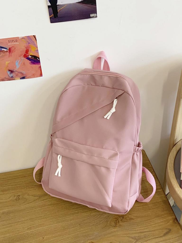 Korean Style Solid Color Nylon Lightweight Backpack - Versatile Casual Schoolbag for Students 2025, Unisex