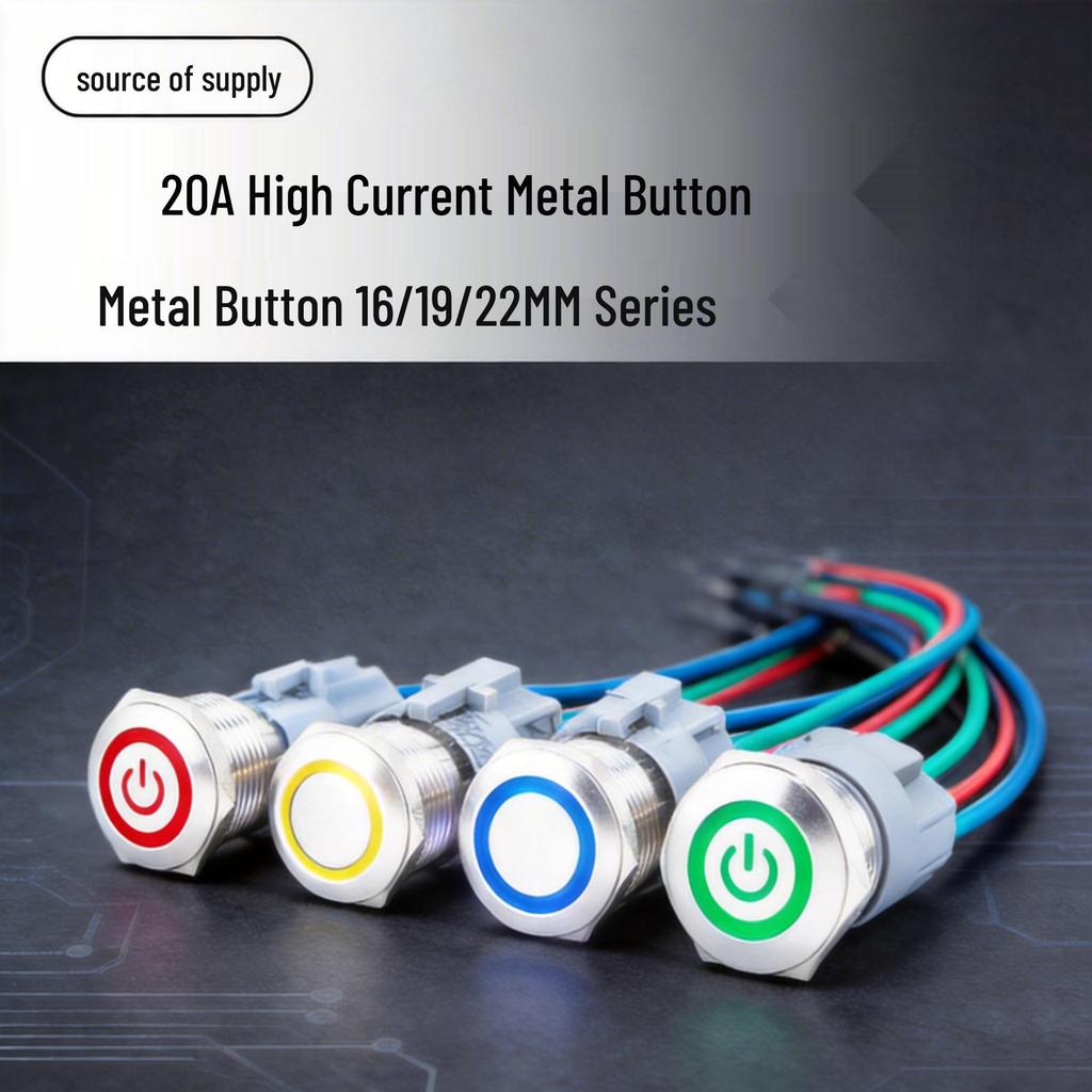 20A High Current Self-Locking Metal Power Switch - 16/19/22MM LED Illuminated Reset Button