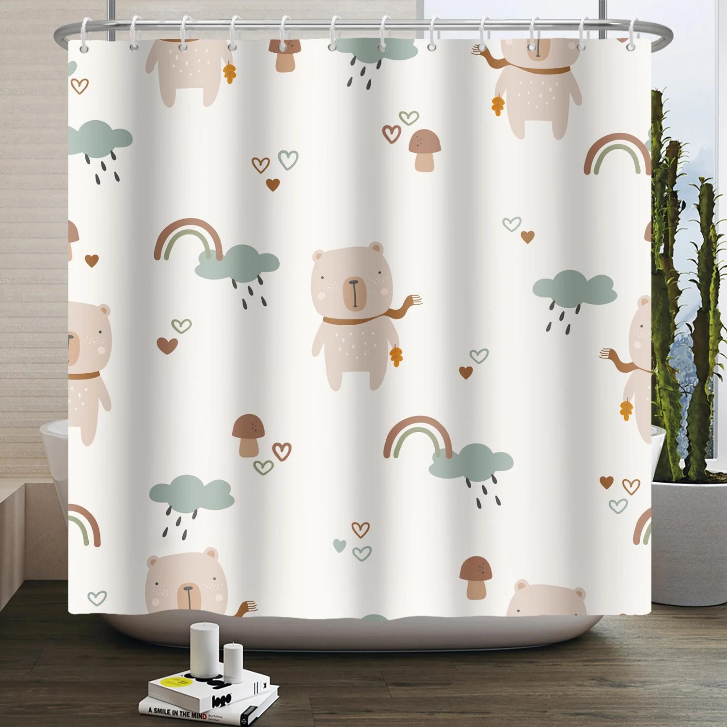 

Cartoon Shower Curtain For Bathroom Kids Rainbow Cloud Sun Stars Flower Unicorn Cute Animals Waterproof Bath Curtain Home Decor W60H190(CM)-1 Pcs