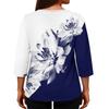 Women's Fashion Casual Three-quarter Sleeve Loose Round Neck Button Floral Print Top