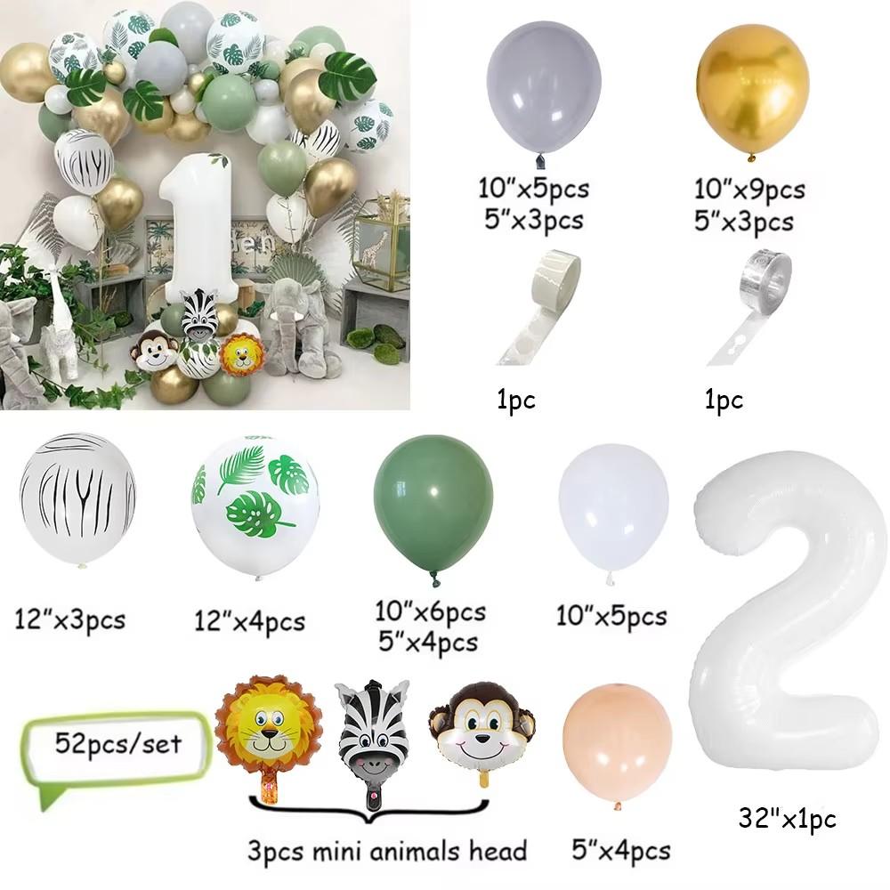 

52 шт. Украшения для дня рождения мальчика, Набор арки из воздушных шаров «Джунгли», Первый день рождения ребенка, Вечеринка для мальчика, Дикое сафари, Тема сафари-животных Other