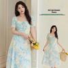 Blumenprint-Maxikleid in Übergröße mit Puffärmeln und Taillengürtel für einen schlankmachenden, süßen Sommer-Look