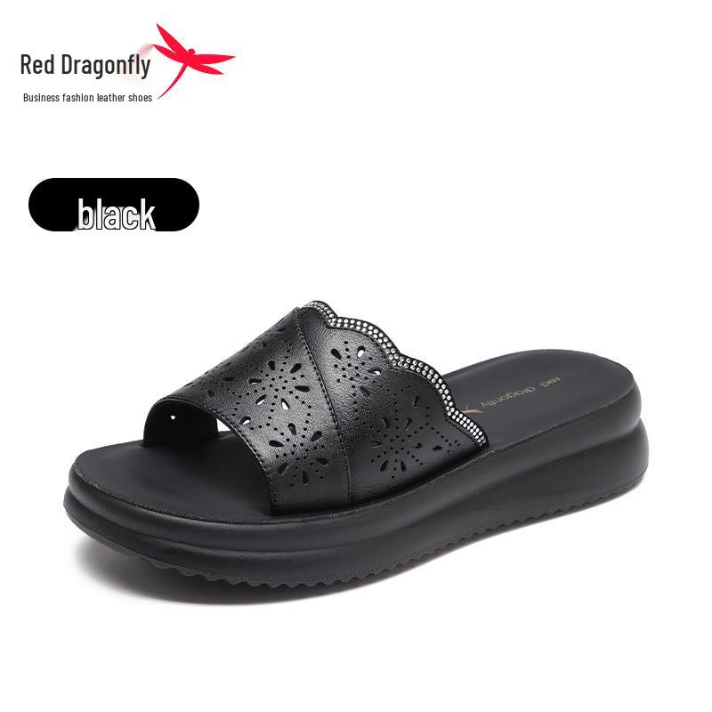 Red Dragonfly Women s Thick Sole Soft Leather One-Strap Summer Sandals 39