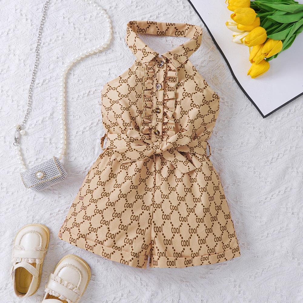 Kids Clothes Summer Fashion Sleeveless Halter Neck Short Jumpsuit for Girls Romper