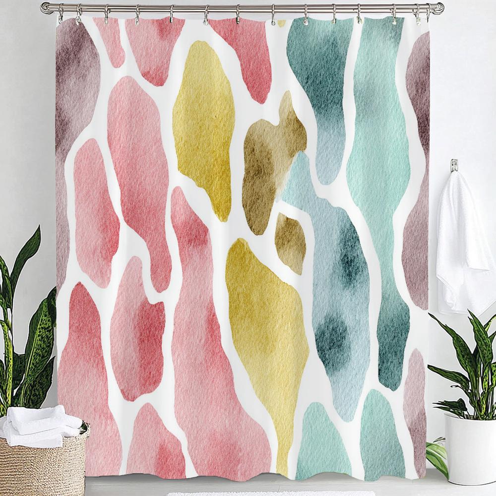 1pc Modern Minimalist Color Dot Pattern Shower Curtain,Bathroom Decorative Curtain, Printed Fabric Home Curtain with Hooks