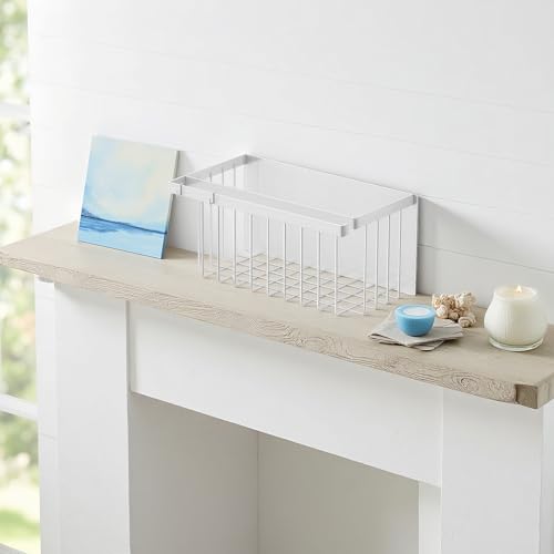 Supden Magnetic Bathroom Basket, Bathroom Rack, Approx. 31cm W X 17cm D X 15cm H, Bathroom, Washroom, Kitchen Storage Shelf with Hooks (White)