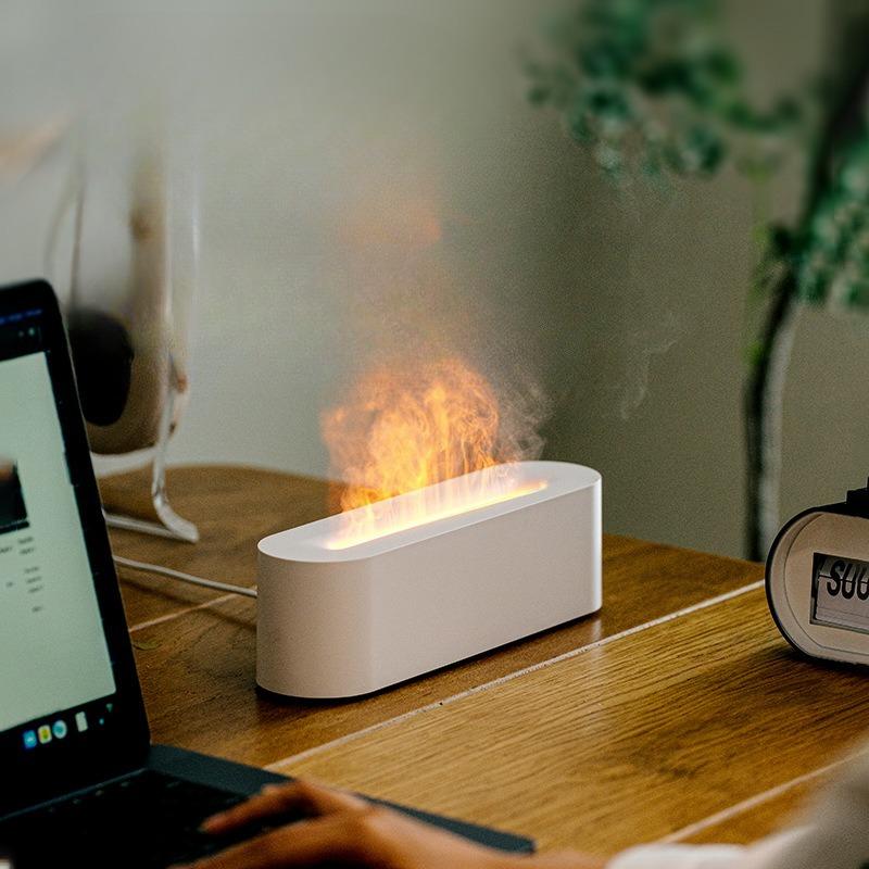 Simulationsflammen-Aromatherapielampe USB-Stromversorgung RGB-Licht Timer Luftbefeuchter für Schlafzimmer Büro Luftreinigung Dekoration