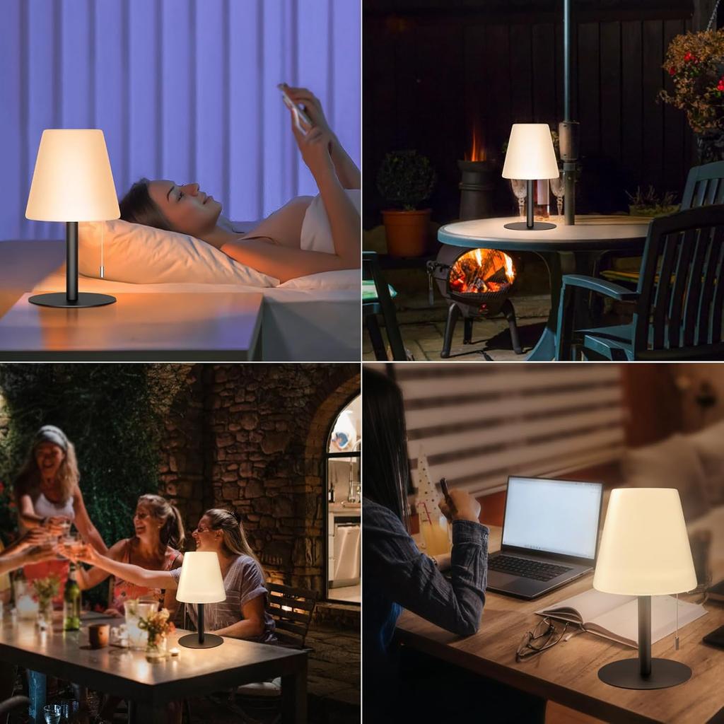 Outdoor Table Lamp/Portable LED Cordless Lamp/Rechargeable Battery lamp/ 2- Level Brightness/2 Lighting Modes/IP44 Waterproof/Metal Light Post and