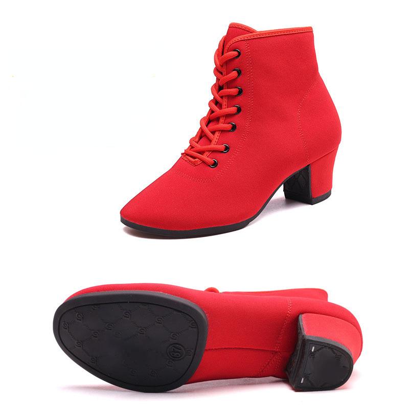 

Високі квадратні танцювальні туфлі для дорослих жінок, латинські, сучасні, середній високий підбор, бальні 41 червоний