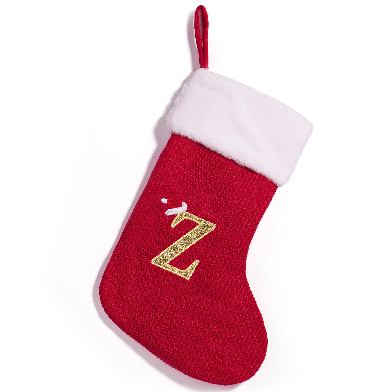Christmas Red Cute Letter Hat & Stocking with Embroidered Ornament