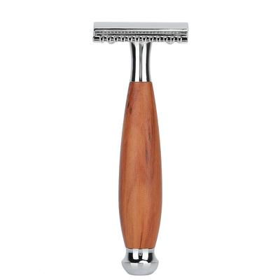 Men"s Classic Double Blade Safety Shaving Razor Manual Wood Handle Shaver
