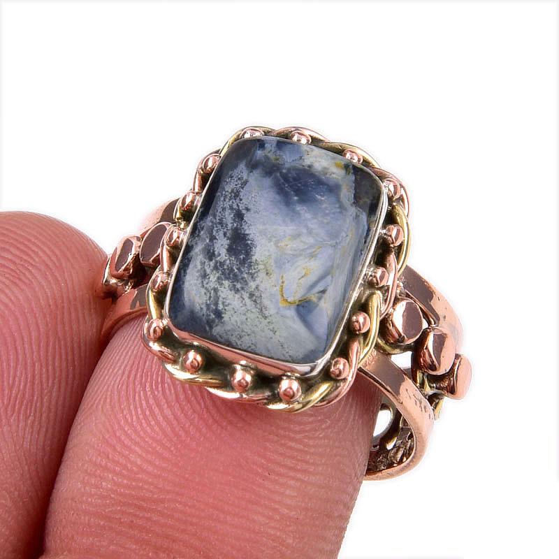 

Натуральный драгоценный камень Питерсит, твердое серебро 925 пробы, двухцветное кольцо, размер 8 W7b91