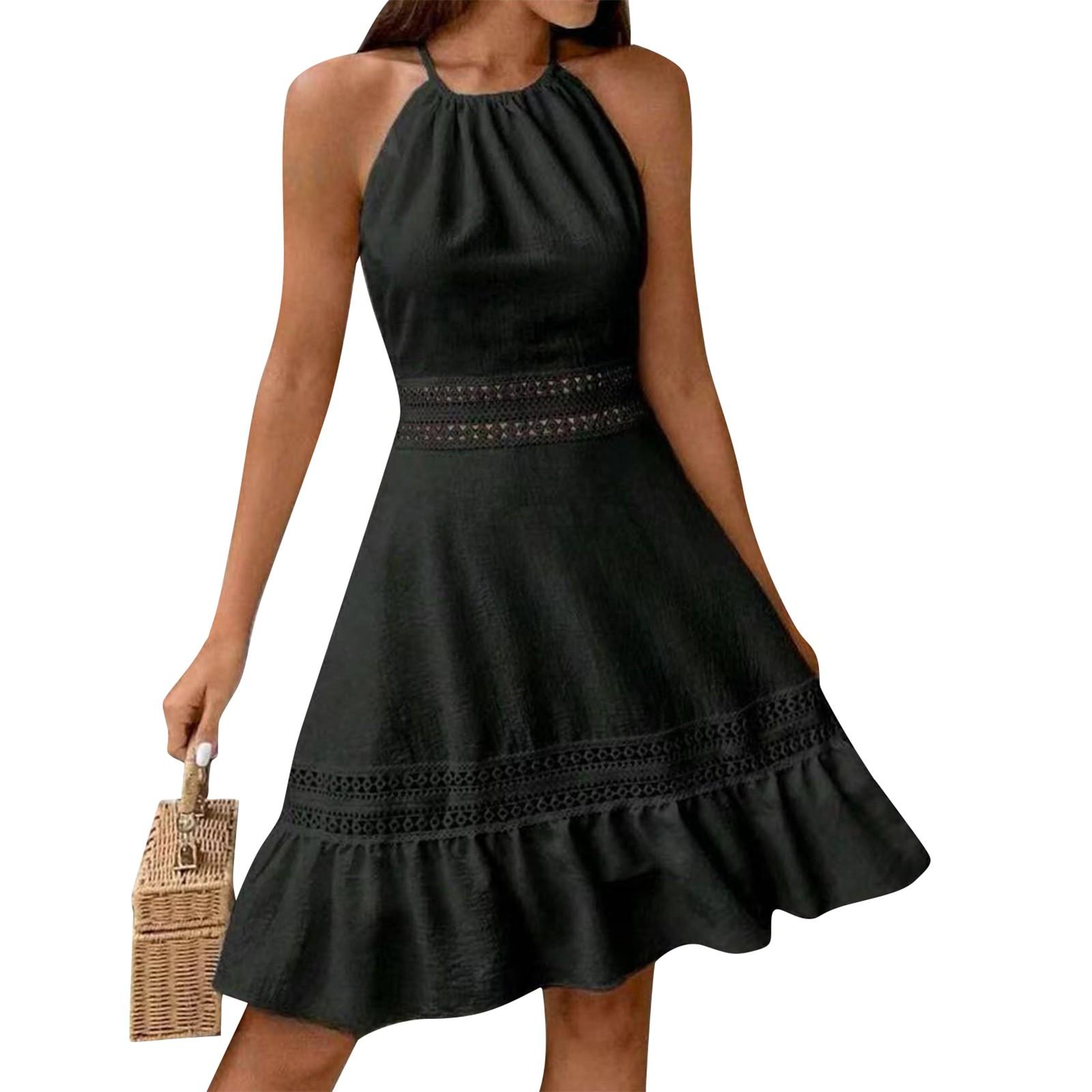 

Women s Round Neck Hollowed Out Butterfly Butterfly Back Waist Neck Dresses M чёрный