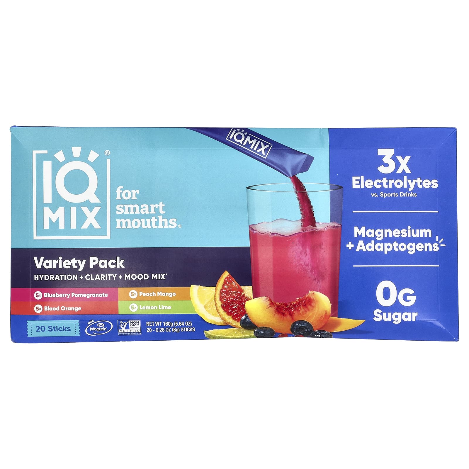 

IQBAR, IQMIX®, Hydration + Clarity + Mood Mix, Variety Pack, 20 Sticks, 8g (0.28oz) Each