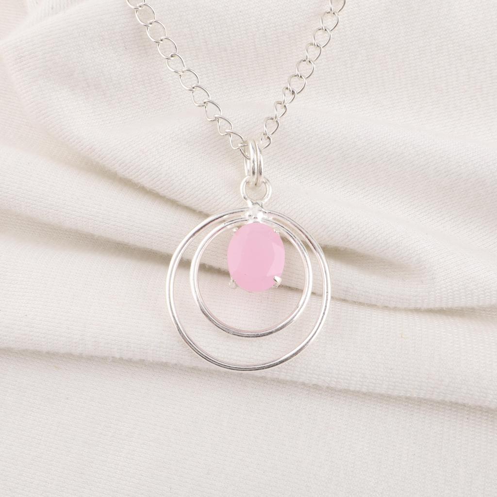 Rose Chalcedony Gemstone Jewelry, 925 Sterling Silver Pendant Jewelry, Handmade Gorgeous Pendant Gift For Women