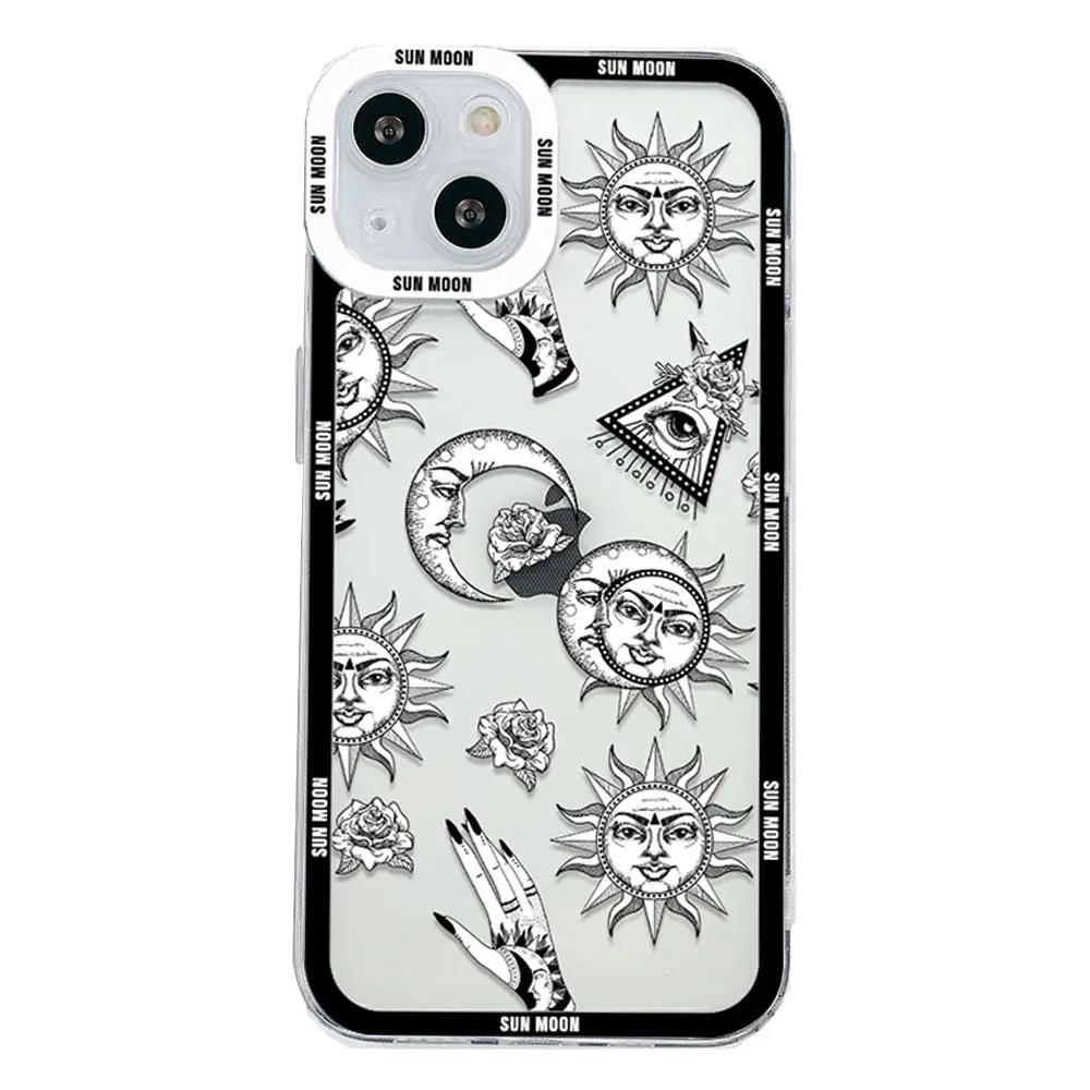 Cute Cartoon Sun Moon Face Phone Case for IPhone 15 Pro Max 11 12 7 8 14 Plus SE2020 X XR MAX XS 13 Mini Soft Clear Cover Fundas