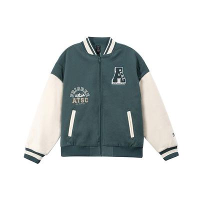 Lifestyle Series Letter Embroidery Color Block Fleece Loose Casual Baseball Jacket Women Jackets Gulf-Green 162348705-2