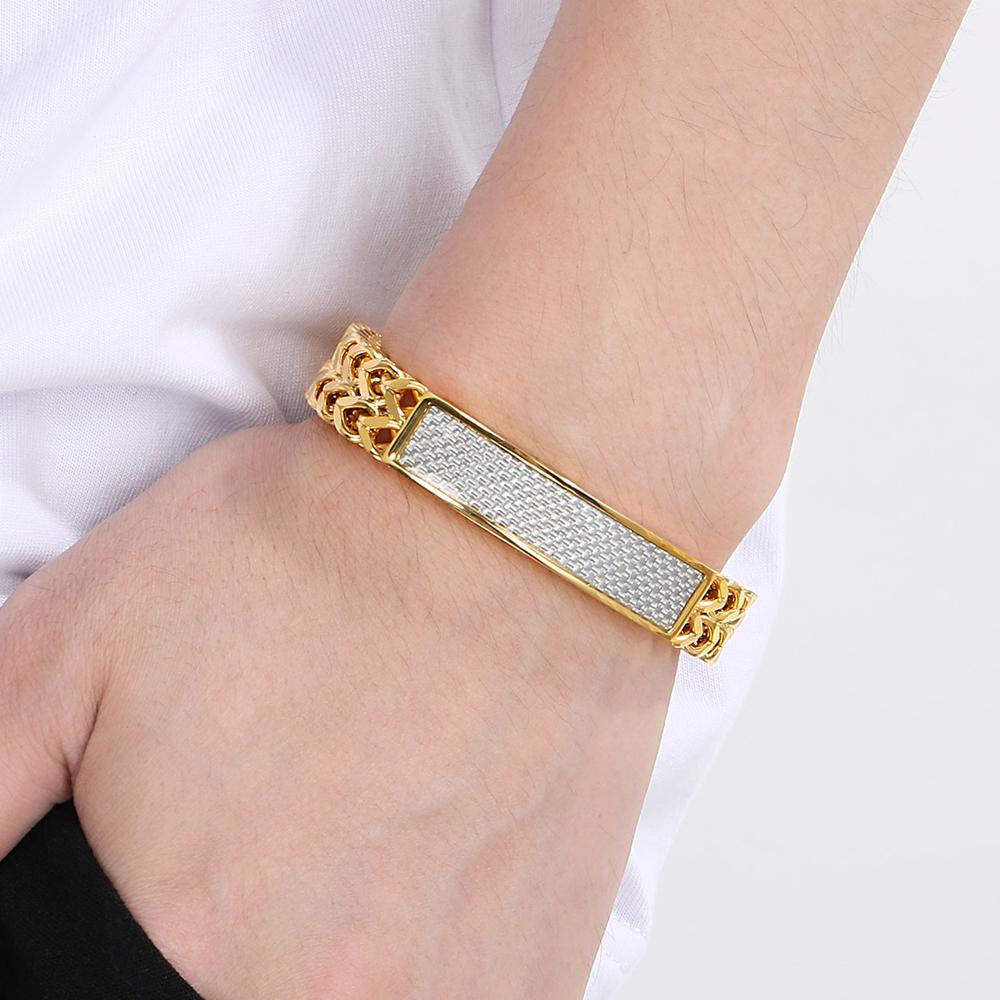 Luxury Never Fade Gold Color Stainless Steel Mens Bangle Bracelet With Magnet Clasp Birthday Jewelry Gifts for Boys Male