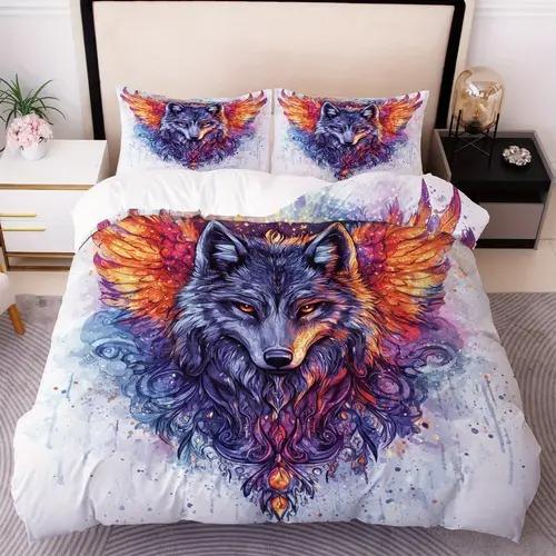 

Wolf Duvet Cover Duvet Cover With Wolf Pattern Suitable For Children Boys Girls And Adults Soft Warm Comfortable And Breathable EU SK(260*220cm)3pcs