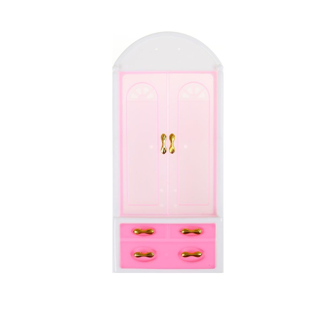 Three-door Pink Modern Wardrobe for Dolls Furniture Clothes Accessories Toys for Girls Baby Toy