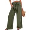 Womens Wide Leg Palazzo Pants High Waisted Adjustable Tie Knot Flowy Trousers Casual Loose Pant With Pockets
