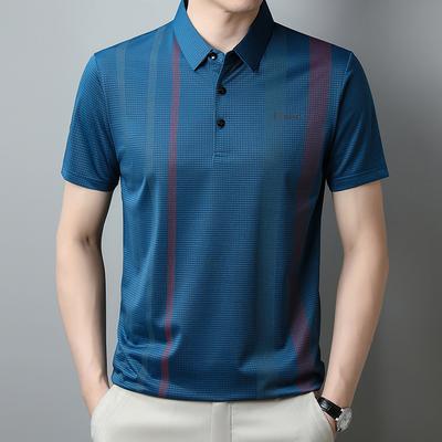 Halbarm Herren Kurzarm T-Shirt Trendiges Revers Poloshirt Gestreiftes Eis Seide Atmungsaktive Kleidung