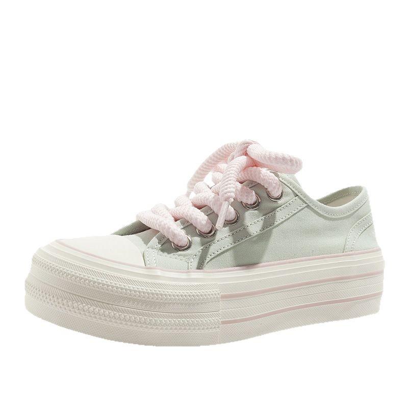 Belle Summer Platform Canvas Shoes Thick Shoelaces Big Head Shoes Thin Casual Shoes