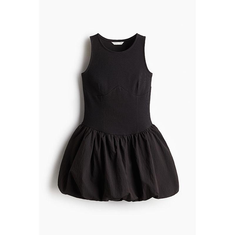 

HM Женское Платье 2025 Лето Новое Поступление Модное Мини-платье с Подолом-пузырем 1294503 Black 170/104(L)