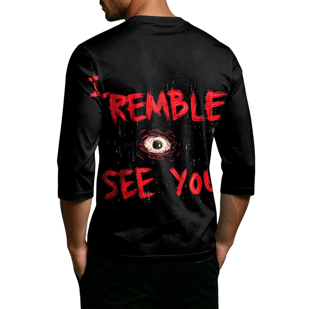 Men's Casual Halloween Printed Crew Neck T-Shirt Three Quarter Sleeve Top Comfortable Fit Lightweight Fabric Suitable for Daily Wear