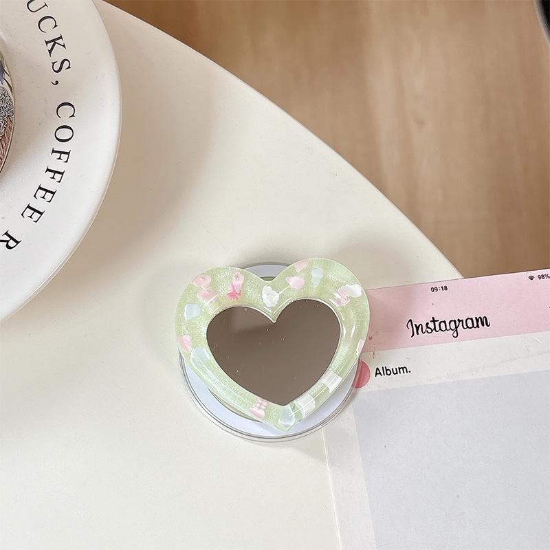 Creative Heart Mirror Phone Stand: Telescopic, Folding, Portable, Stable Desktop Holder