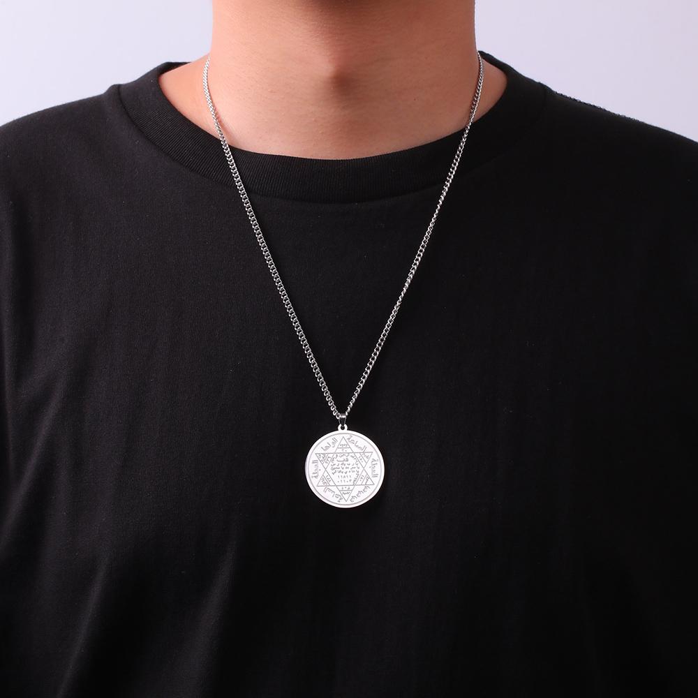Dawapara King Prophet Solomon Seal Necklace Star of David Religious Protection Amulet Stainless Steel Jewelry