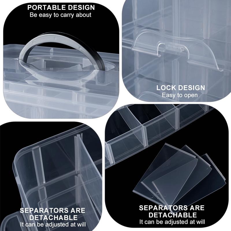 3-Tier Craft Storage Container, Stackable Organizer Box with Dividers for Art Supplies, Beads, Washi Tapes, Jewelry Accessories