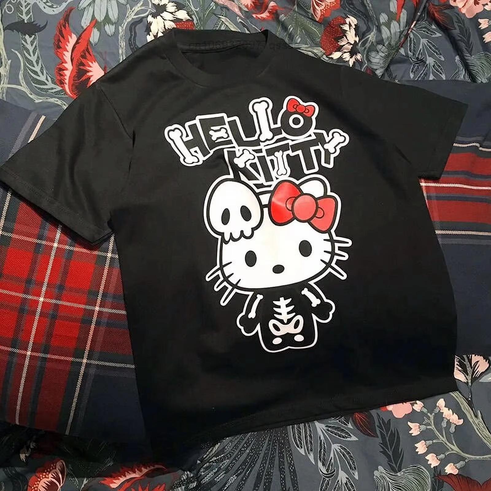 

2026 new Summer HelloKitty Cartoon Graphic Tee Casual Short Sleeve Cotton Tops for Adults Kids Lovely Kawaii Streetwear Style S