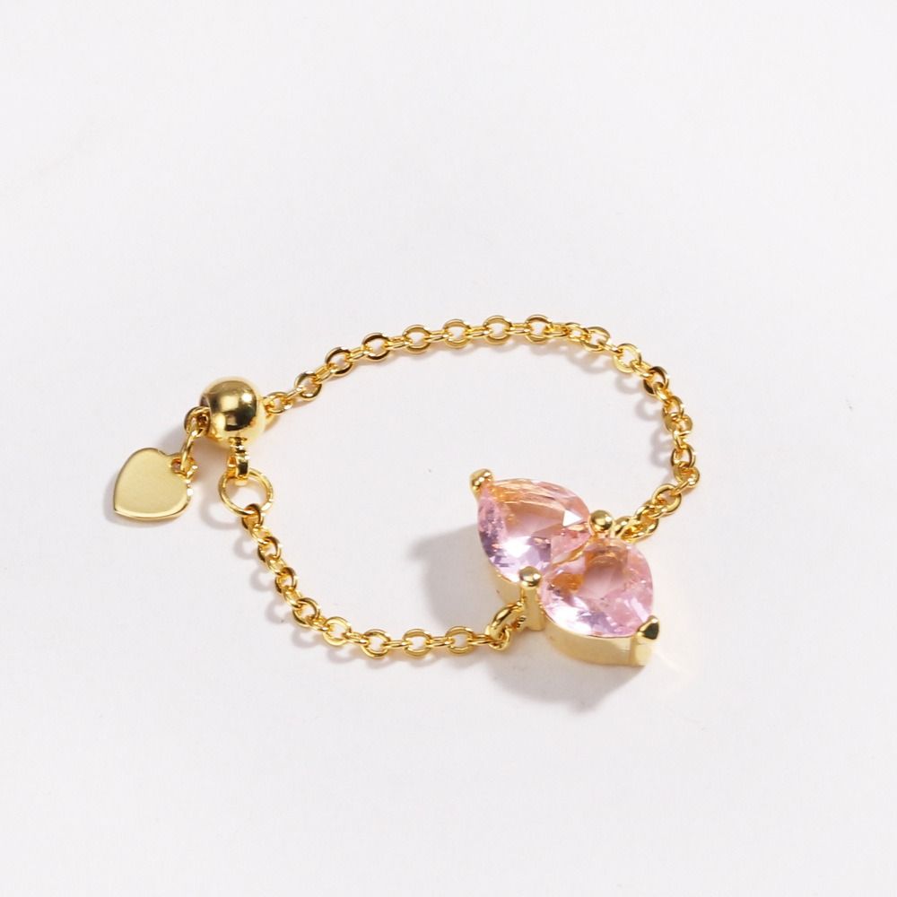 Double Heart Adjustable Chain Ring Exquisite Minimalist Zirconia Chain Rings Stackable Simple Women Link Chain Ring Daily Wear