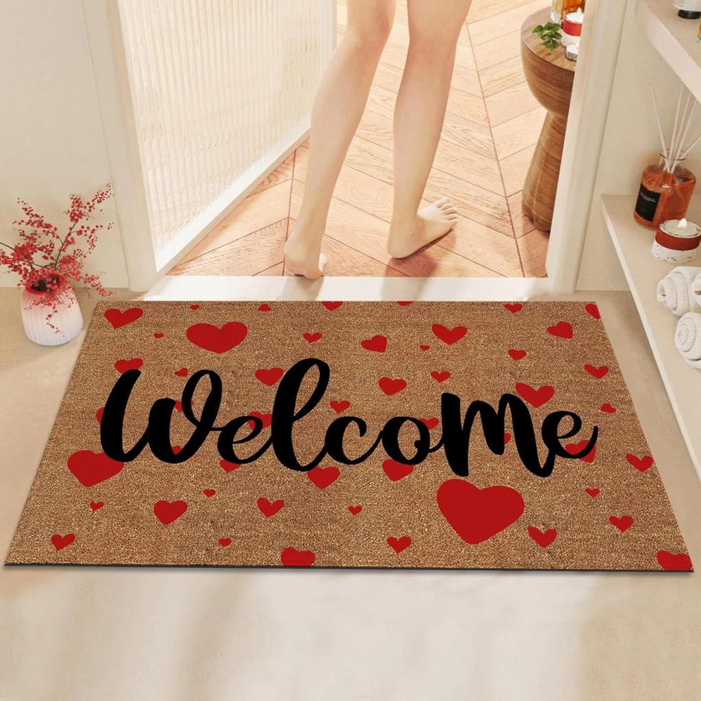 Welcome with Hearts Non-Slip Door Mat Durable and Waterproof Floor Mat for Entryway or Bathroom Soft and Decorative