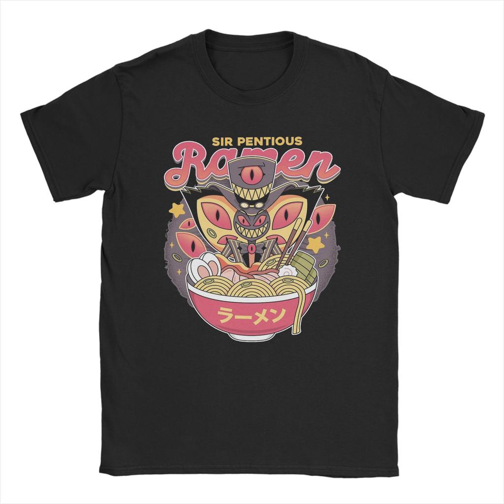 Hazbins Hotels Sir Pentious Ramen T Shirt Men 100% Cotton Novelty T-Shirts Crewneck  Tee Shirt Short Sleeve Clothing Printed