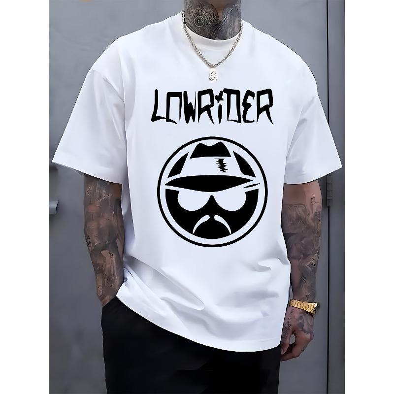 European sizes Men S & Women S Vintage LOWRIDER Graphic T-Shirt - White Crew Neck Short Sleeve Tee with Bold  LOWRIDER  Print S белый