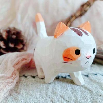 Cute Wooden Carving Cat Figurine Ornament DIY Colorless Cat Children Painting New Landscape Creation Toys Birthday Puzzle Gift