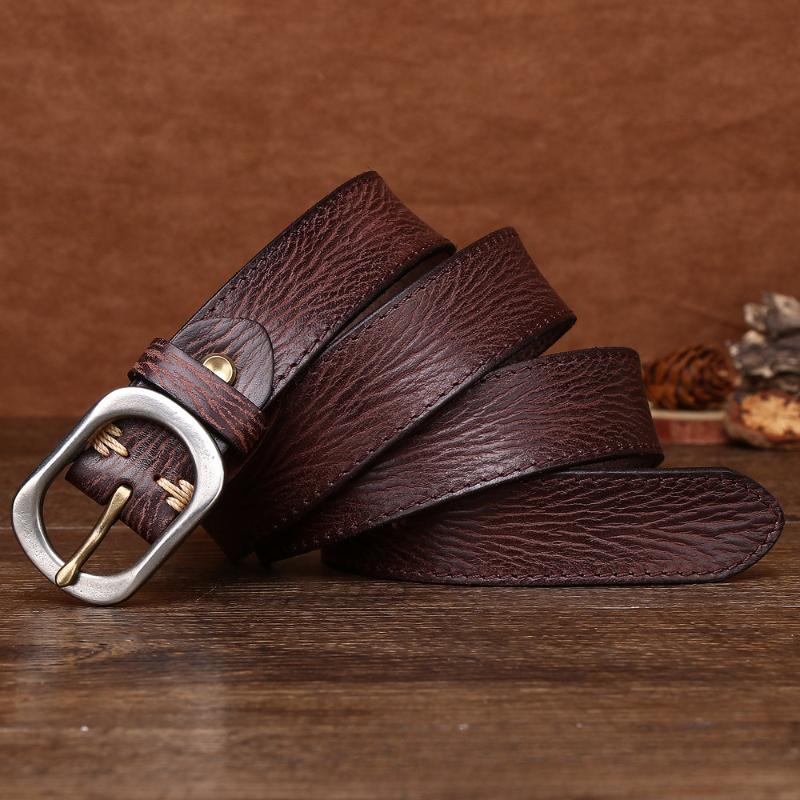 Damen Gürtel aus Rindsleder erster Schicht, handpolierter, lässiger, modischer Trend-Dornschließe-Gürtel