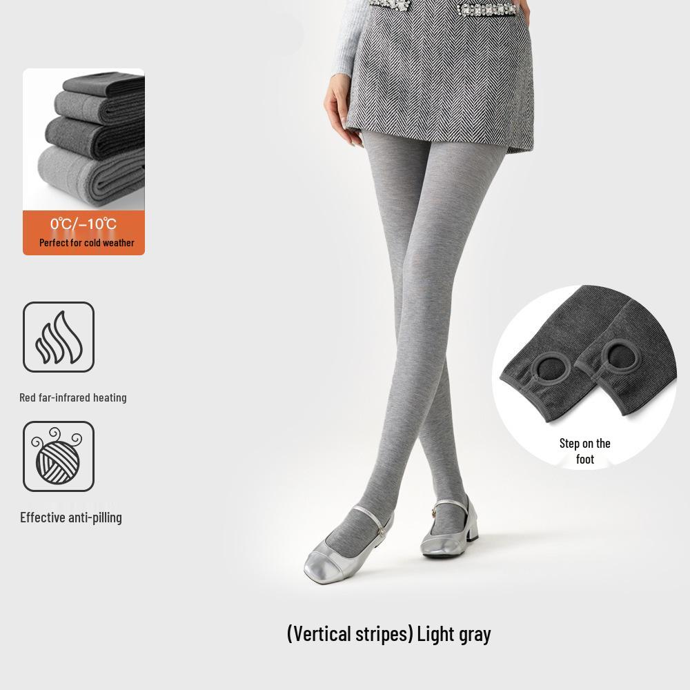 Gray Cotton Leggings: Warm, Thick, Threaded Slim Pantyhose for Autumn & Winter